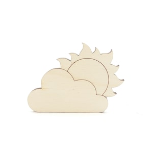 Soleil en bois avec nuage, forme de nuage de soleil en bois pour projets d&#39;artisanat, décoration en forme de soleil inachevée pour chambre de bébé, décoration de baby shower