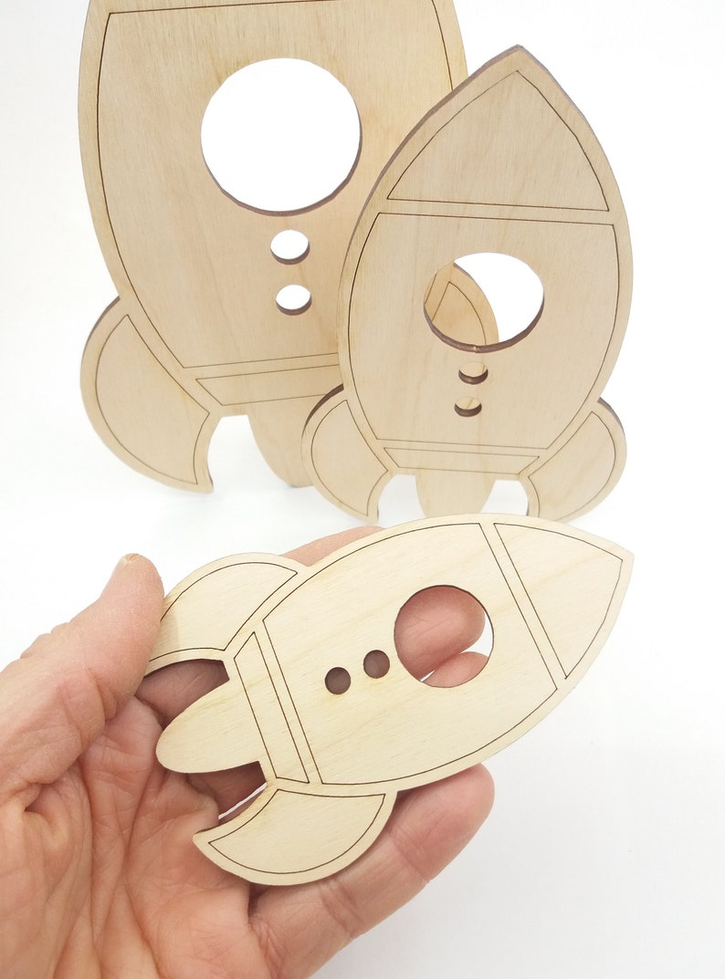 Wood Rocket Shape Size Options, Spaceship Shape Laser Cut, Rocket Wall Art, Space Theme Party Decor, Unfinished Blank Wood Shapes image 5