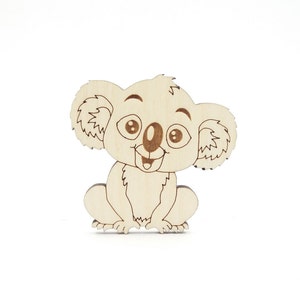 2 Koala Bear per decorazione, forme di animali dello zoo in legno tagliato al laser, forma in legno non rifinita per forniture artigianali, Koala Bear in legno tagliato al laser