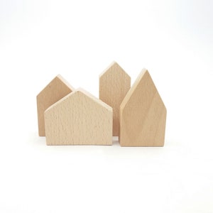 House Shape set of 4, Wood House Blanks, Wooden House for Craft Decoration, Tiered Tray Supplies, Christmas House Tiered Tray Decor
