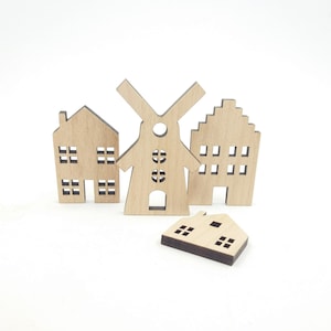 Set of 4 Wood Mini Houses, Wooden House Decoration, Decorative Unfinished House, Tiered Tray House Decor, Little House Shape for Desk Decor