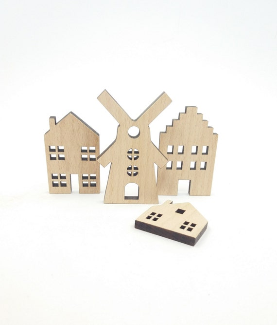Set of 4 Mini Wooden Houses, Unfinished Wood Mini Decorative House, Small  Natural Crafts, House Blank Shape Desk Decor, DIY Houses 