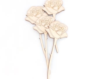 Wood Rose Cutout, Wood Flower Decor, Unfinished Wooden Rose Craft Shape, Floral Wood Decor, Wood Flower Shape, Summer Cutout
