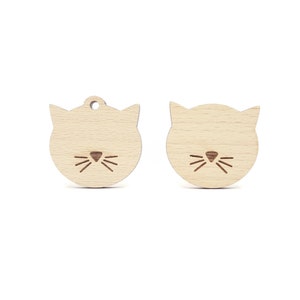 10 Silhueta de cabeça de gato de madeira inacabada com bigodes, decoração de animais de estimação em formato de cabeça de gato de madeira redonda, acessórios para gatos para amantes de gatos, decoração com tema de gato
