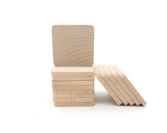5 cuadrados de madera para manualidades, cuadrados de madera en blanco, formas de madera para piezas de juego, formas cuadradas de madera, baldosas base de madera, cuadrados para pintar y manualidades.
