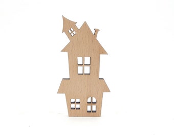 2 Wood Halloween Mini House, Halloween Wood Tray Decor, Haunted House Wood Decor, Halloween Decor Unpainted House, Wood Halloween Blanks