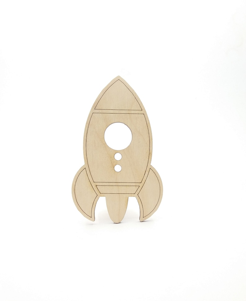 Wood Rocket Shape Size Options, Spaceship Shape Laser Cut, Rocket Wall Art, Space Theme Party Decor, Unfinished Blank Wood Shapes image 1