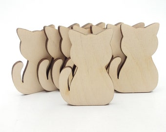 10 Cat Wood Animal Shapes, Cats for Crafts, Wood Cut Shapes, Unfinished Wood Animals Laser Cut, Wood Cutout Shapes, Wooden Shape, Wood Decor