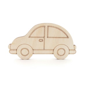 Forma di auto in legno, fornitura artigianale di forme di legno tagliate al laser per auto, auto in legno per decorazioni artigianali, decorazione per la cameretta dei bambini, automobile in legno
