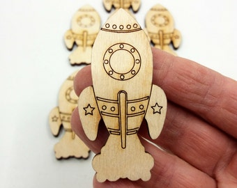 Wood Rocket Spaceship Shape Laser Cut, Wood Spaceship Unfinished Laser Cut Out Shape, DIY Craft Supply, Blank Wood Shapes for Scrapbooking