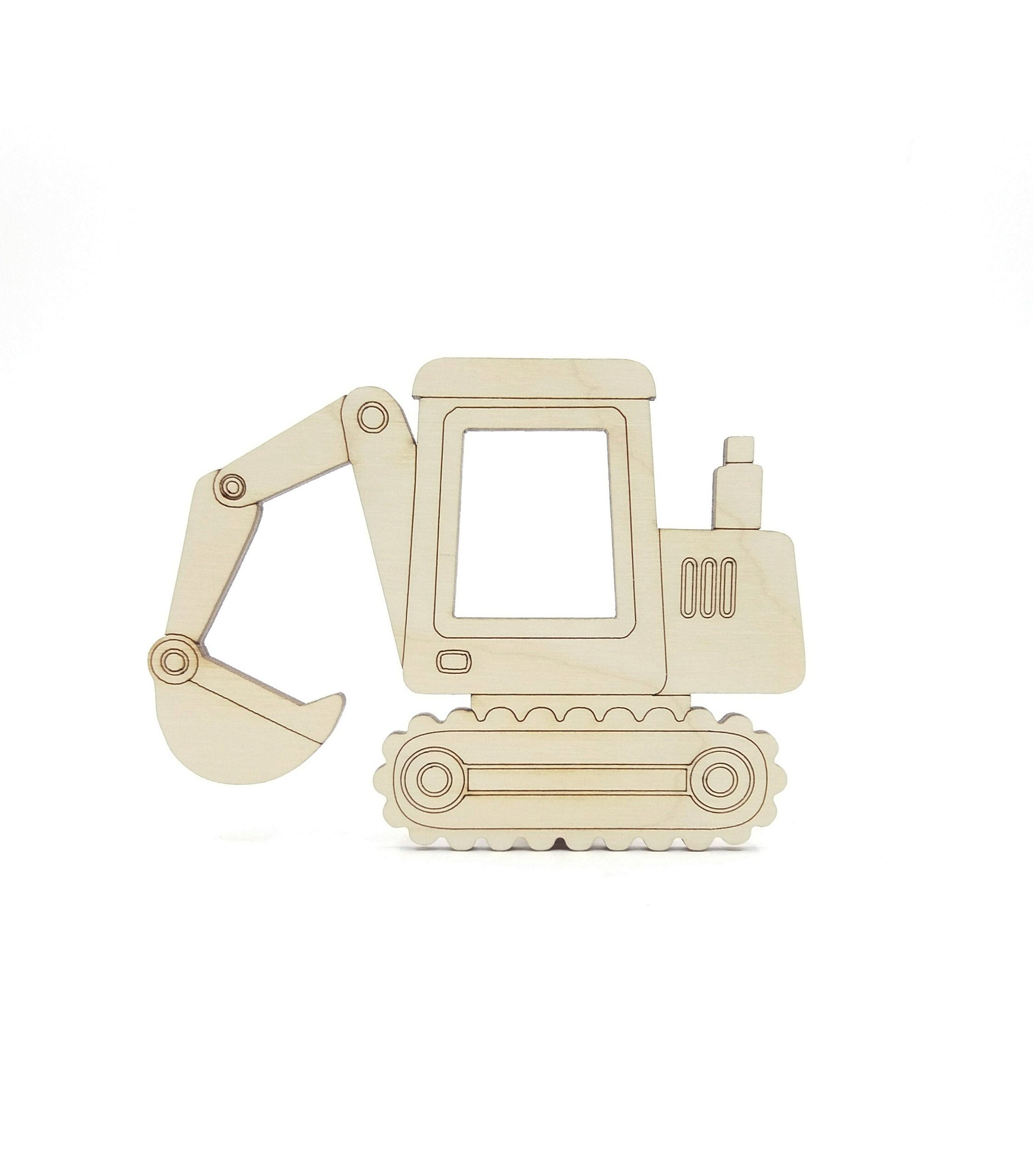 Excavator, Wood Excavator Cutout, Unfinished Excavator Shape, Laser Cut Wooden Construction Truck Cut Outs Shapes, Truck Party Decor