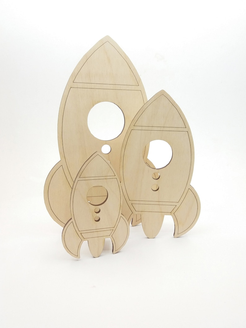 Wood Rocket Shape Size Options, Spaceship Shape Laser Cut, Rocket Wall Art, Space Theme Party Decor, Unfinished Blank Wood Shapes image 3