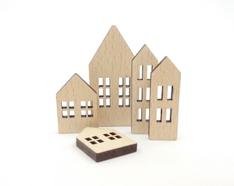Wood Mini Houses, Set of 5 Unfinished Wooden Houses, Mini Wood Decorative House, Desk Decor House Blank Shape, DIY House Decorations