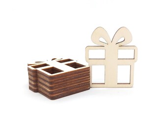 10 Wood Gift Box Christmas Craft Shape, Unfinished Wooden Gift Box Shape, Wood Present Cutout Shape, Wooden Shape Cutout for Crafting