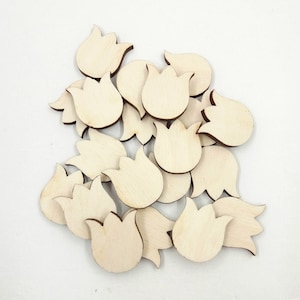 10 fiori di legno a forma di tulipano tagliati al laser non finiti pronti da dipingere per la creazione di biglietti, lavoretti per bambini, feste, scrapbooking, forma di tulipano in legno ritagliata