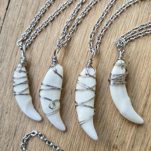 Handmade White Coyote Tooth Necklace - Real Teeth, Black & White Beads, Adjustable Cord