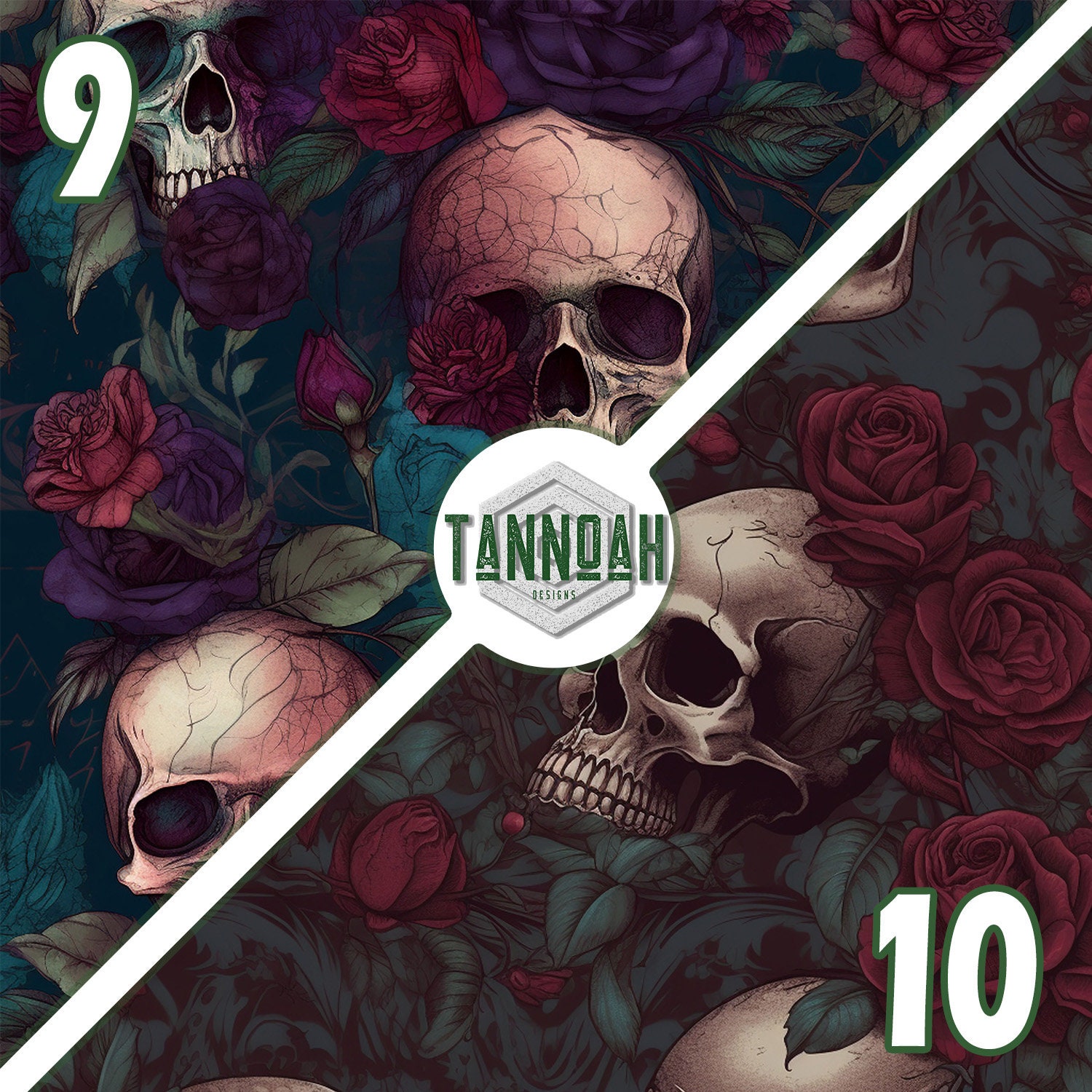 Gothic Digital Paper Seamless Pattern Pack, Gothic Skulls and Roses ...