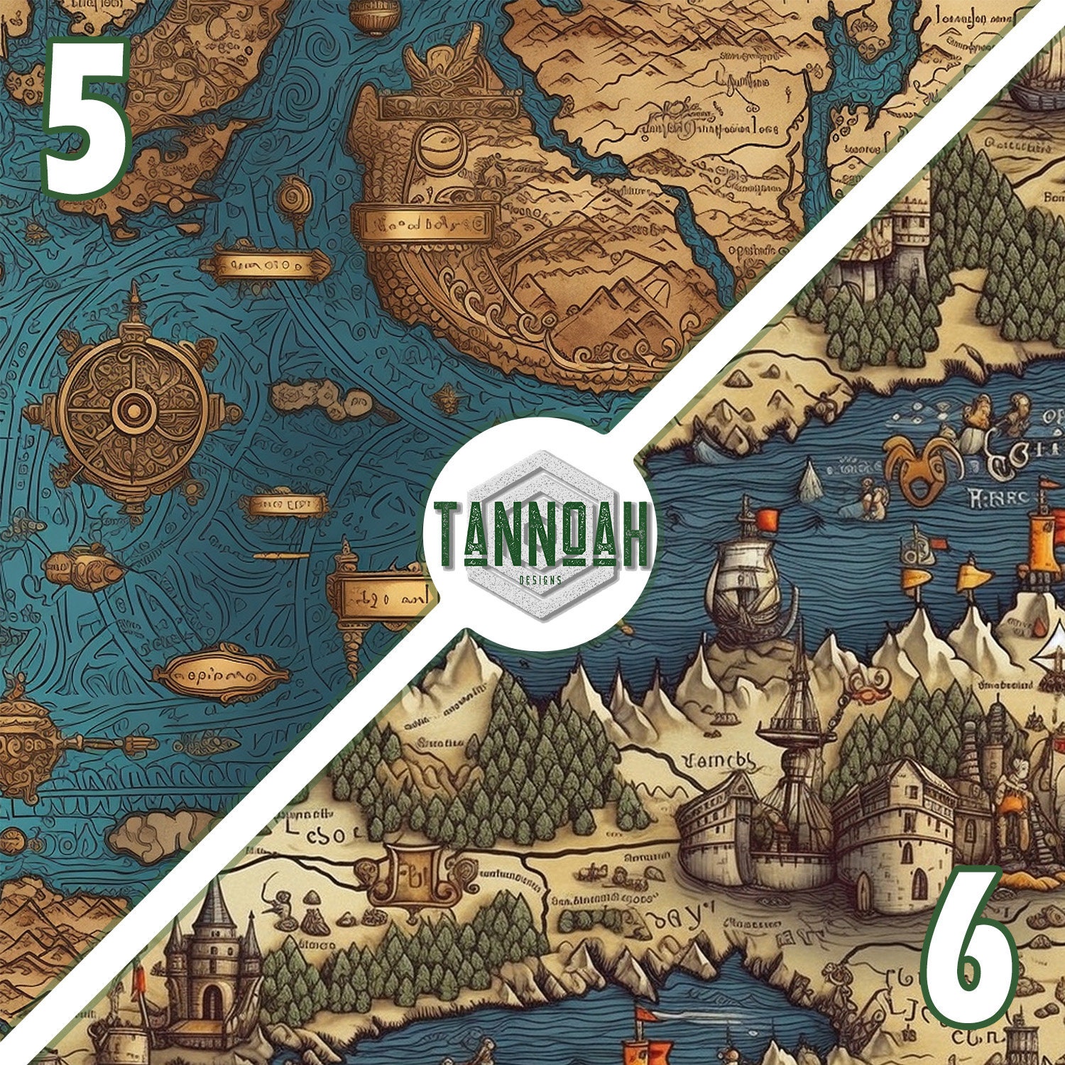 Old Fictional Maps Digital Art Print Paper Pack, Masculine Colors ...