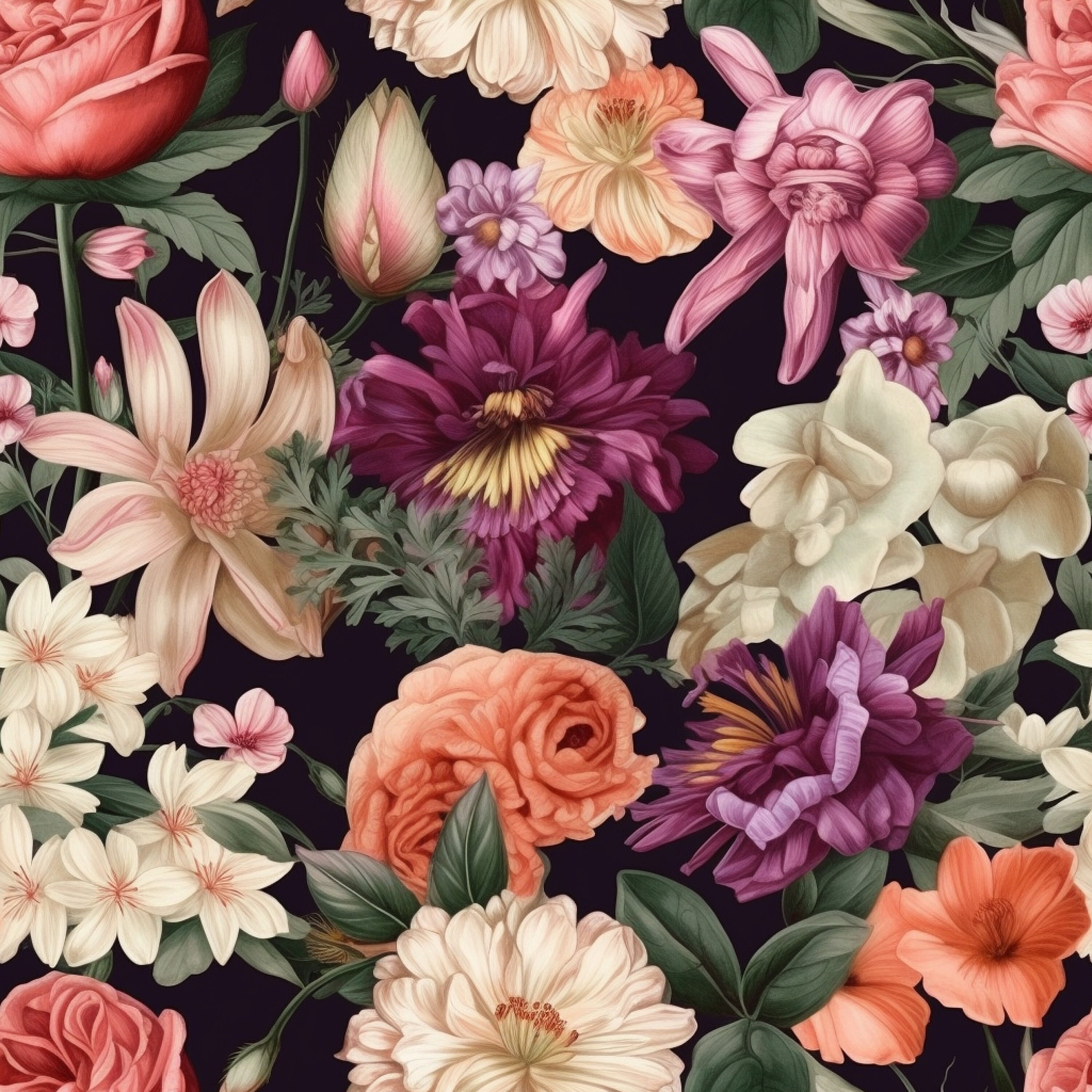 Digital Paper Seamless Pattern Pack, Beautiful Flowers Floral Bundle ...