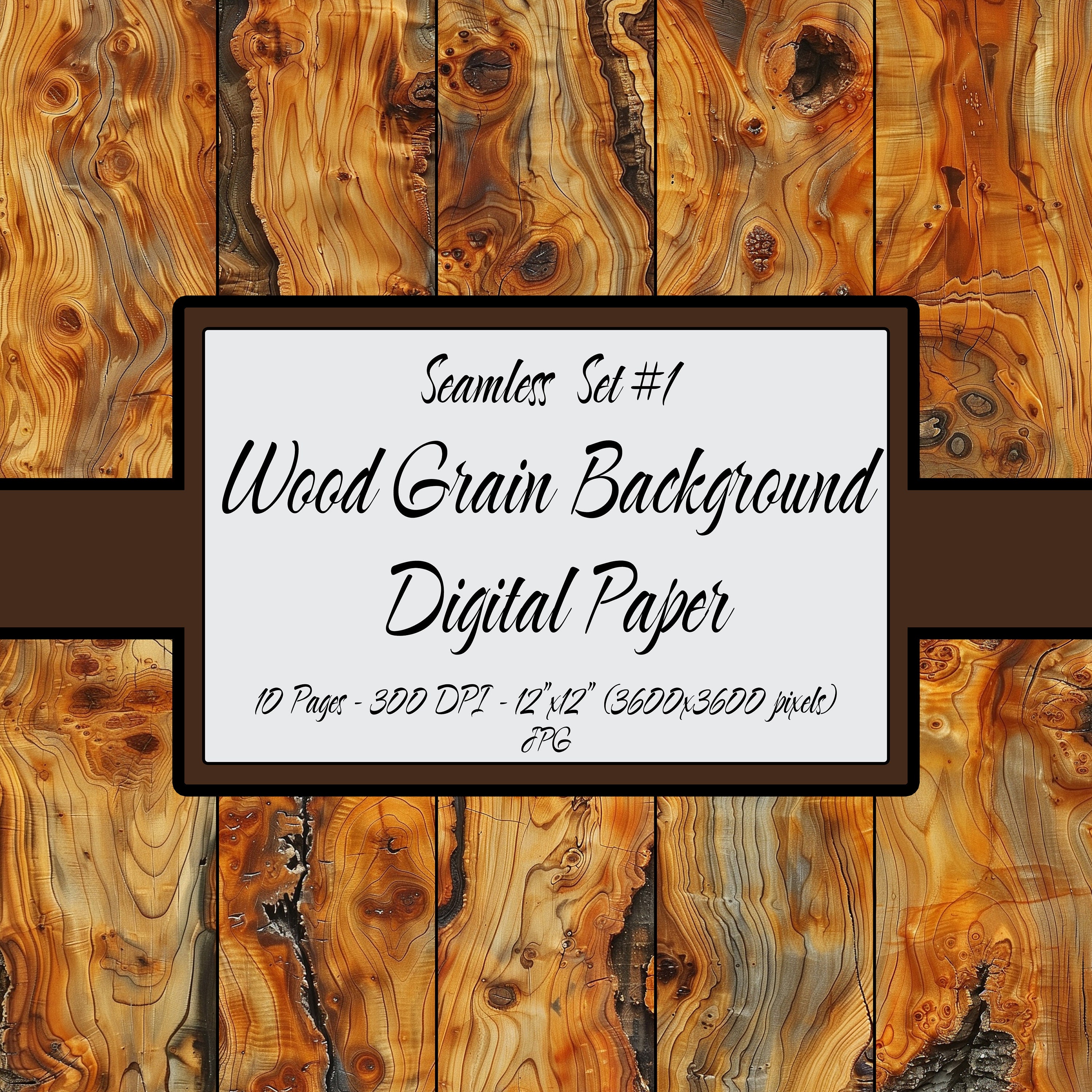 Digital Art Print Paper Pack, Wood Grain Background Seamless Design Bundle Set #01, Scrapbooking Images  Commercial Use JPG Instant Download