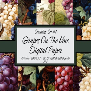 Digital Paper Seamless Pattern Pack, Grapes On The Vine Print Bundle Set #01, Commercial Use JPG Files Digital Download