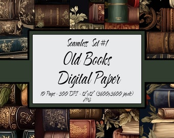 Digitales Papier nahtlose Muster Bundle, alte Bücher Set #01, 10 Print Set kommerzielle Nutzung, Scrapbook Hintergrund für Buchliebhaber, JPG-Dateien