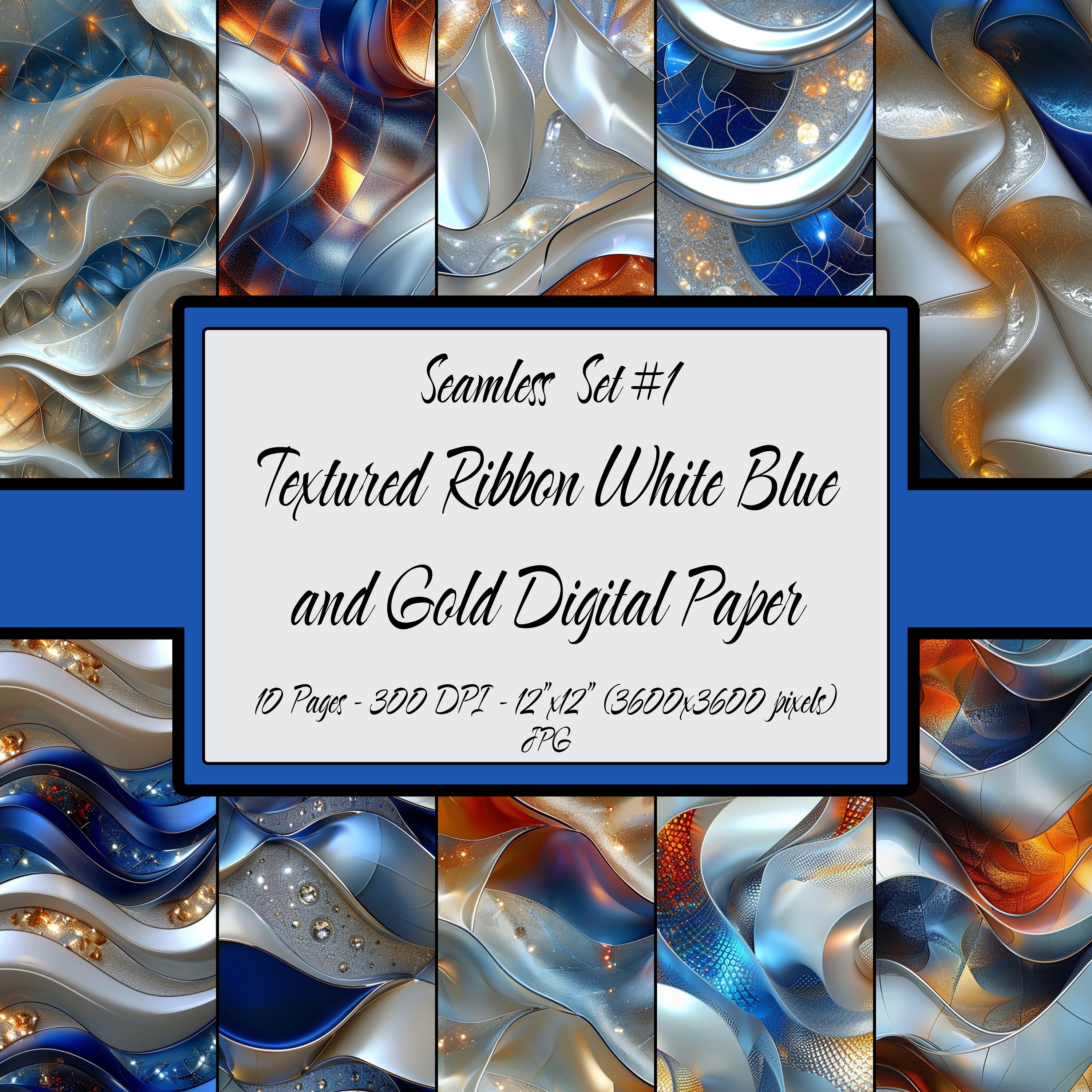 Digital Paper Seamless, 10 Prints Set Commercial Use, Textured Ribbons ...