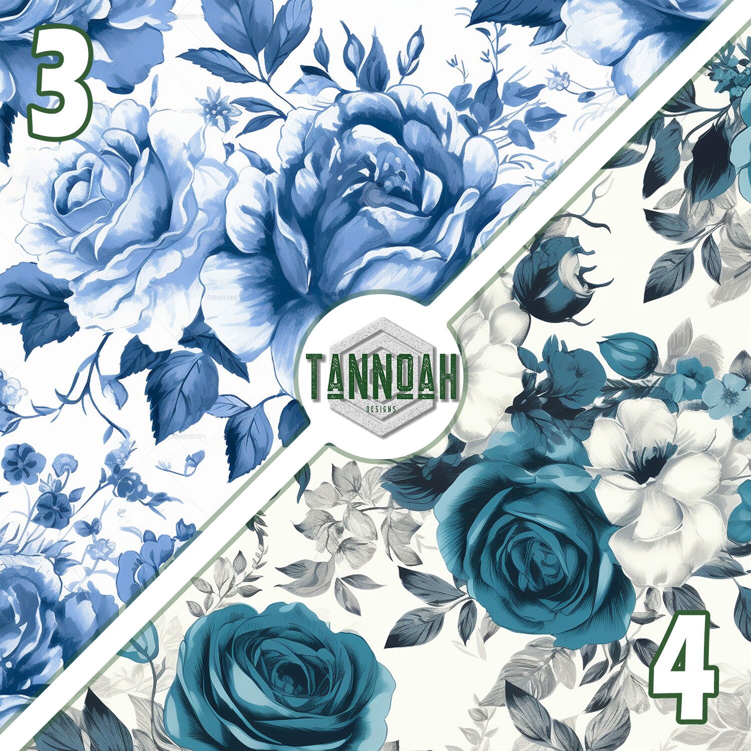 Blue Roses Floral Digital Seamless Paper Pack Set #01, Beautiful ...