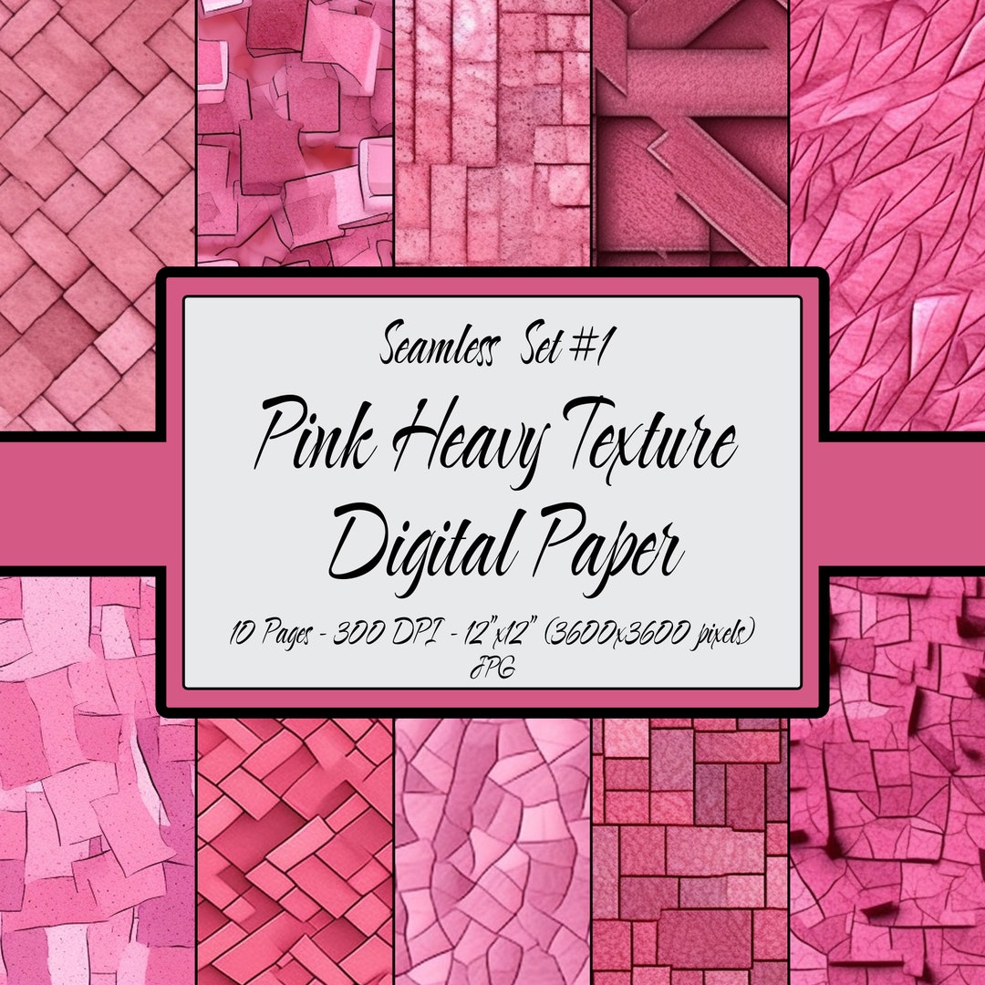 Pink Heavy Texture Digital Paper Seamless Pattern Bundle Set #01, 10 ...