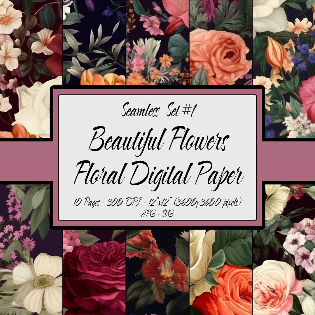 Digital Paper Seamless Pattern Pack, Beautiful Flowers Floral Bundle ...