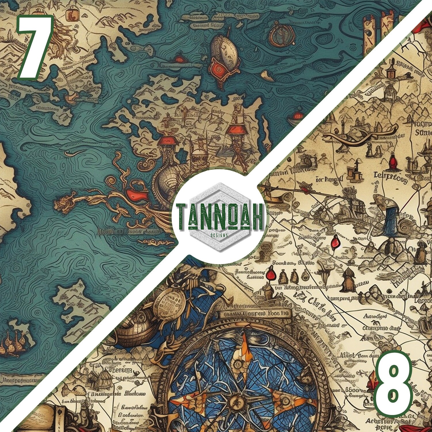 Old Fictional Maps Digital Art Print Paper Pack, Masculine Colors ...