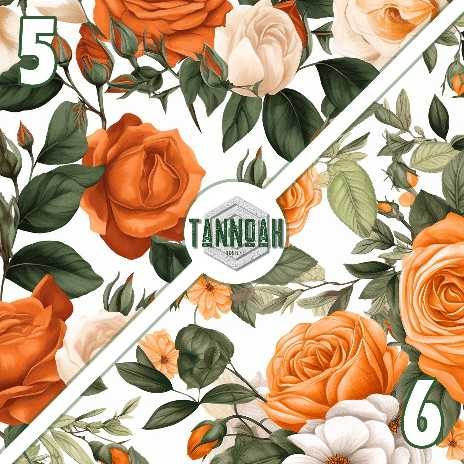 Floral Digital Paper Seamless Pattern Pack, Orange Tone Roses Flowers ...