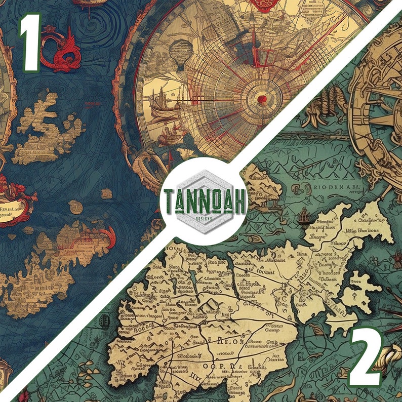 Old Fictional Maps Digital Art Print Paper Pack, Masculine Colors ...