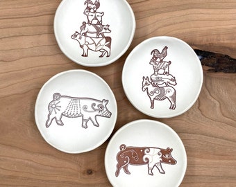 Farm Animals Ceramic Tea Caddy or Ring Dish