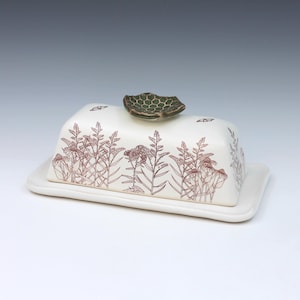Hand-Built Ceramic Butter Dish with Prairie Flowers Design – Folk Art Pottery