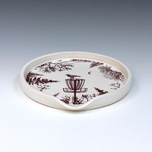 Hand-Thrown Ceramic Spoon Rest with Disc Golf Trees Design – Folk Art Pottery image 2