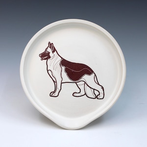 Hand-Thrown Ceramic Spoon Rest with German Shepherd Dog Design – Folk Art Pottery