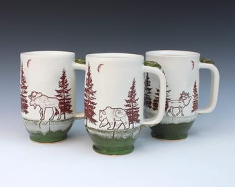 Hand-Thrown Ceramic Mug with a Walk in the Woods Design – Folk Art Pottery