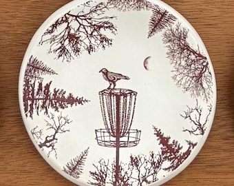 Hand-Built Ceramic Tea Caddy or Ring Dish with Disc Golf Design – Folk Art Pottery