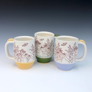 Hand-Thrown Ceramic Mug with Prairie Flowers Design – Folk Art Pottery