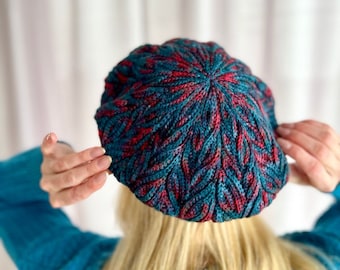 Wool Beret Hat, Women French Berets, Blue Red Crochet Beret Tam, Autumn Winter Beret Beanie, Warm Knit Beret Hat