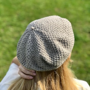 Béret d'été en coton, béret en tricot classique français Tam, bonnet d'été, chapeau, béret français pour femme Gris