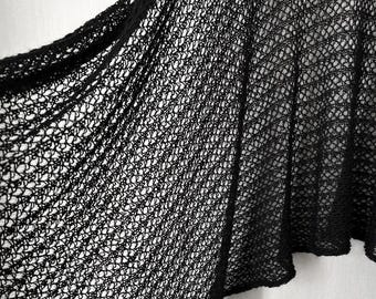 Black Alpaca Lace Shawl, Lightweight Hand Knit Wrap, Elegant Long Stole, Warm Soft Black Scarf, Luxury Women's Gift, Evening Shoulder Wrap