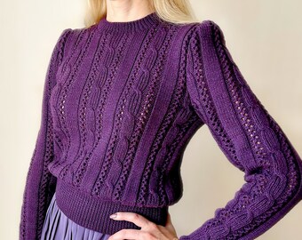 1940s Jumper, Knitted Purple Jumper, Cable Knit Sweater, Vintage Knit Jumper, Vintage Sweater Pullover Reproduction