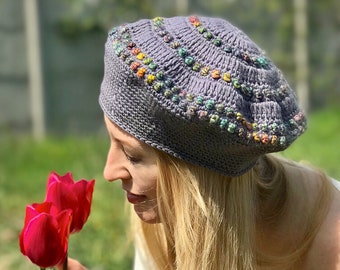 Gray Wool Crochet Beret: Women's Knit French Style Tam