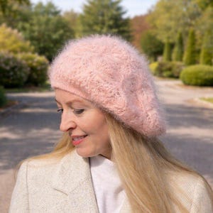 Vintage Angora Wool Beret Hat Pink Fuzzy Slouchy Beanie Italy Satin Lined il_fullxfull.7276446735_64nl.jpg main image 4