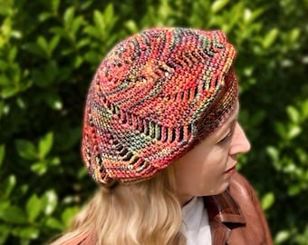 Crochet Beret Wool Hat, Multicolor Knit Beret, Boho Knit Hat, Handmade Autumn Beret, Women’s Wool Hat, French Classic Red Beret Tam