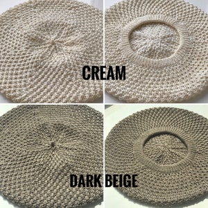 Béret d'été en coton, béret en tricot classique français Tam, bonnet d'été, chapeau, béret français pour femme cream