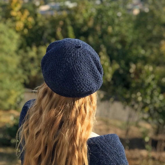 Cashmere Women Beret Hat French Blue 