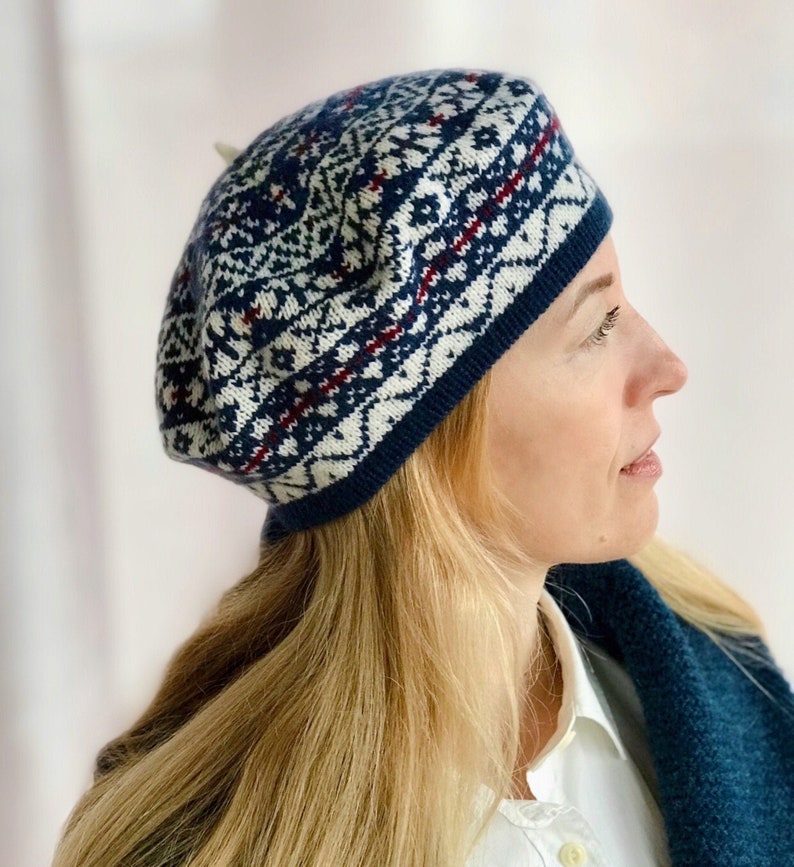 Cashmere Fair Isle Women Beret Knit Ladies French Beret Etsy